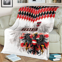 Austria National Football Blanket Argyle Diamond Pattern with Eagle Watercolor Paint Splash Graphic Art