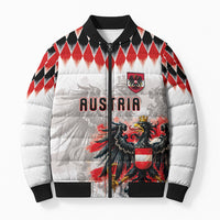 Custom Austria National Football Bomber Puffer Jacket Argyle Diamond Pattern with Eagle Watercolor Paint Splash Graphic Art