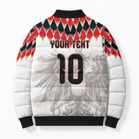 Custom Austria National Football Bomber Puffer Jacket Argyle Diamond Pattern with Eagle Watercolor Paint Splash Graphic Art