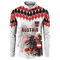 Custom Austria National Football Button Sweatshirt Argyle Diamond Pattern with Eagle Watercolor Paint Splash Graphic Art