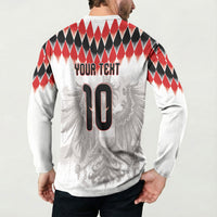 Custom Austria National Football Button Sweatshirt Argyle Diamond Pattern with Eagle Watercolor Paint Splash Graphic Art
