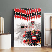 Austria National Football Canvas Wall Art Argyle Diamond Pattern with Eagle Watercolor Paint Splash Graphic Art