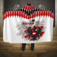 Austria National Football Hooded Blanket Argyle Diamond Pattern with Eagle Watercolor Paint Splash Graphic Art