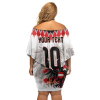 Custom Austria National Football Off Shoulder Short Dress Argyle Diamond Pattern with Eagle Watercolor Paint Splash Graphic Art
