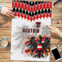 Austria National Football Puzzle Argyle Diamond Pattern with Eagle Watercolor Paint Splash Graphic Art