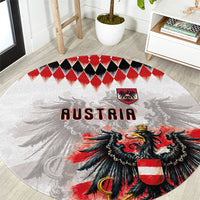 Austria National Football Round Carpet Argyle Diamond Pattern with Eagle Watercolor Paint Splash Graphic Art