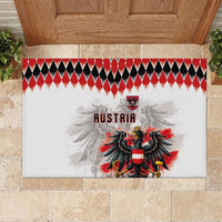 Austria National Football Rubber Doormat Argyle Diamond Pattern with Eagle Watercolor Paint Splash Graphic Art