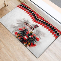Austria National Football Rubber Doormat Argyle Diamond Pattern with Eagle Watercolor Paint Splash Graphic Art