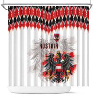 Austria National Football Shower Curtain Argyle Diamond Pattern with Eagle Watercolor Paint Splash Graphic Art