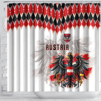 Austria National Football Shower Curtain Argyle Diamond Pattern with Eagle Watercolor Paint Splash Graphic Art