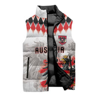 Custom Austria National Football Sleeveless Puffer Jacket Argyle Diamond Pattern with Eagle Watercolor Paint Splash Graphic Art