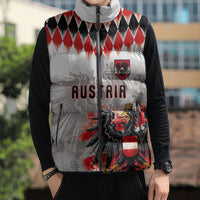 Custom Austria National Football Sleeveless Puffer Jacket Argyle Diamond Pattern with Eagle Watercolor Paint Splash Graphic Art