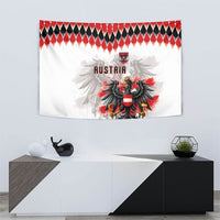 Austria National Football Tapestry Argyle Diamond Pattern with Eagle Watercolor Paint Splash Graphic Art