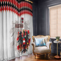 Austria National Football Window Curtain Argyle Diamond Pattern with Eagle Watercolor Paint Splash Graphic Art