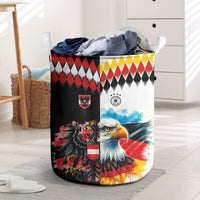 Austria and Germany National Football Laundry Basket Split Half Diamond Argyle with Eagles Watercolor Paint Splash Art