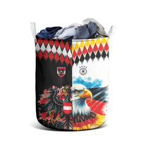 Austria and Germany National Football Laundry Basket Split Half Diamond Argyle with Eagles Watercolor Paint Splash Art