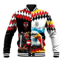 Custom Austria and Germany National Football Baseball Jacket Split Half Diamond Argyle with Eagles Watercolor Paint Splash Art