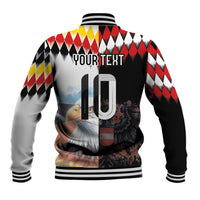 Custom Austria and Germany National Football Baseball Jacket Split Half Diamond Argyle with Eagles Watercolor Paint Splash Art