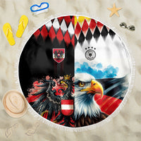 Austria and Germany National Football Beach Blanket Split Half Diamond Argyle with Eagles Watercolor Paint Splash Art