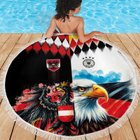 Austria and Germany National Football Beach Blanket Split Half Diamond Argyle with Eagles Watercolor Paint Splash Art
