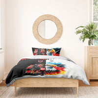 Austria and Germany National Football Bedding Set Split Half Diamond Argyle with Eagles Watercolor Paint Splash Art