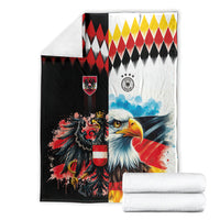 Austria and Germany National Football Blanket Split Half Diamond Argyle with Eagles Watercolor Paint Splash Art