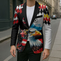 Custom Austria and Germany National Football Blazer Split Half Diamond Argyle with Eagles Watercolor Paint Splash Art