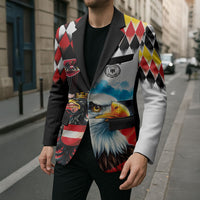 Custom Austria and Germany National Football Blazer Split Half Diamond Argyle with Eagles Watercolor Paint Splash Art