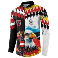 Custom Austria and Germany National Football Button Sweatshirt Split Half Diamond Argyle with Eagles Watercolor Paint Splash Art