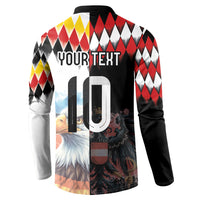 Custom Austria and Germany National Football Button Sweatshirt Split Half Diamond Argyle with Eagles Watercolor Paint Splash Art