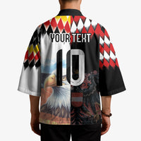 Custom Austria and Germany National Football Kimono Split Half Diamond Argyle with Eagles Watercolor Paint Splash Art