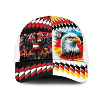 Austria and Germany National Football Mesh Trucker Cap Split Half Diamond Argyle with Eagles Watercolor Paint Splash Art