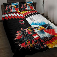 Austria and Germany National Football Quilt Bed Set Split Half Diamond Argyle with Eagles Watercolor Paint Splash Art