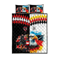 Austria and Germany National Football Quilt Bed Set Split Half Diamond Argyle with Eagles Watercolor Paint Splash Art
