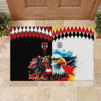 Austria and Germany National Football Rubber Doormat Split Half Diamond Argyle with Eagles Watercolor Paint Splash Art
