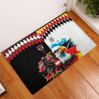 Austria and Germany National Football Rubber Doormat Split Half Diamond Argyle with Eagles Watercolor Paint Splash Art