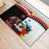 Austria and Germany National Football Rubber Doormat Split Half Diamond Argyle with Eagles Watercolor Paint Splash Art