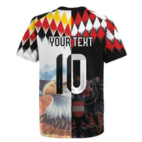 Custom Austria and Germany National Football Rugby Jersey Split Half Diamond Argyle with Eagles Watercolor Paint Splash Art
