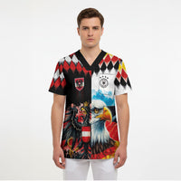 Custom Austria and Germany National Football Scrub Top Split Half Diamond Argyle with Eagles Watercolor Paint Splash Art