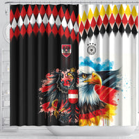 Austria and Germany National Football Shower Curtain Split Half Diamond Argyle with Eagles Watercolor Paint Splash Art