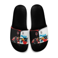 Austria and Germany National Football Slide Sandals Split Half Diamond Argyle with Eagles Watercolor Paint Splash Art