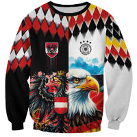 Custom Austria and Germany National Football Sweatshirt Split Half Diamond Argyle with Eagles Watercolor Paint Splash Art