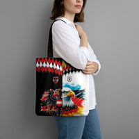 Austria and Germany National Football Tote Bag Split Half Diamond Argyle with Eagles Watercolor Paint Splash Art