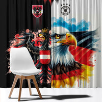 Austria and Germany National Football Window Curtain Split Half Diamond Argyle with Eagles Watercolor Paint Splash Art