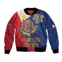 Philippines MassKara Bomber Jacket Filipino Carnival Mask and Polynesian Pattern - Wonder Print Shop