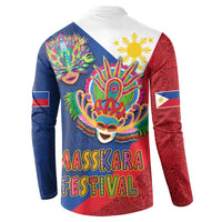 Philippines MassKara Button Sweatshirt Filipino Carnival Mask and Polynesian Pattern - Wonder Print Shop