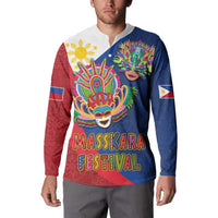 Philippines MassKara Button Sweatshirt Filipino Carnival Mask and Polynesian Pattern - Wonder Print Shop