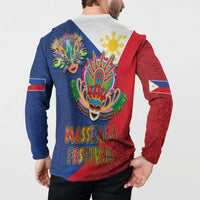 Philippines MassKara Button Sweatshirt Filipino Carnival Mask and Polynesian Pattern - Wonder Print Shop