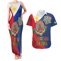 Philippines MassKara Couples Matching Tank Maxi Dress and Hawaiian Shirt Filipino Carnival Mask and Polynesian Pattern - Wonder Print Shop