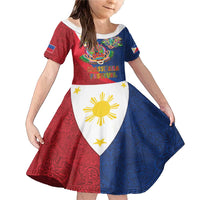 Philippines MassKara Family Matching Mermaid Dress and Hawaiian Shirt Filipino Carnival Mask and Polynesian Pattern - Wonder Print Shop